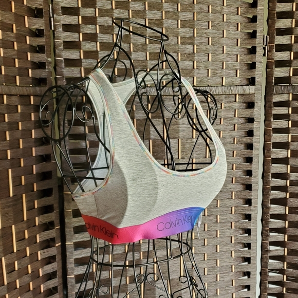 Calvin Klein Unlined Bralette Gray Rainbow Band - Picture 4 of 7